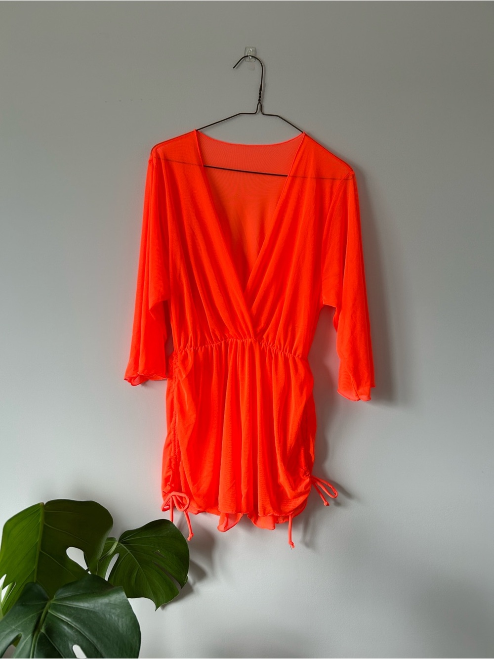 Bright Orange V-Neck Sheer Swimsuit Cover Up